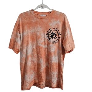 Zara Shirt Mens Medium Orange Tie-Dye Corner Calm Down Top Beach Summer Boho